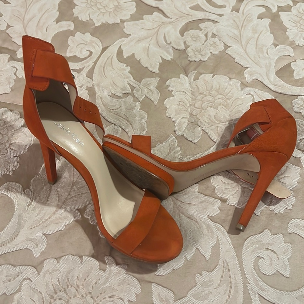 Super sexy ankle, orange suede heels